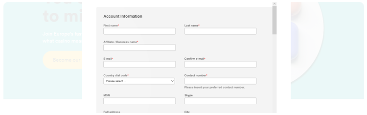 registration in a casumo affiliate